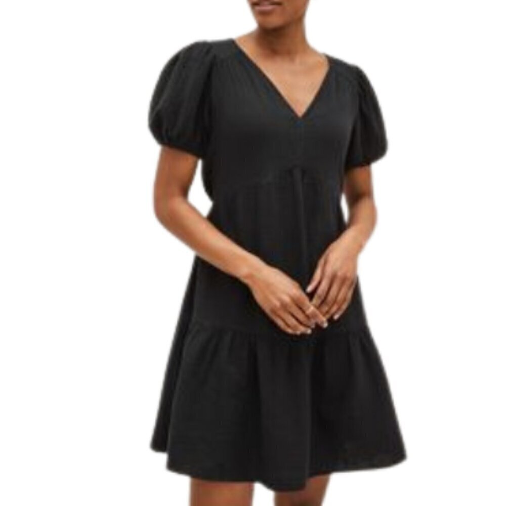GAP Womens SP Vneck Cocktail Gauze Mini Dress in Black Color